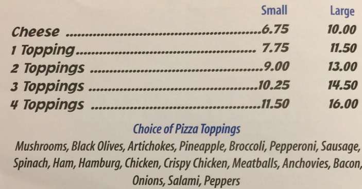 Alpha Pizzeria menu page 1