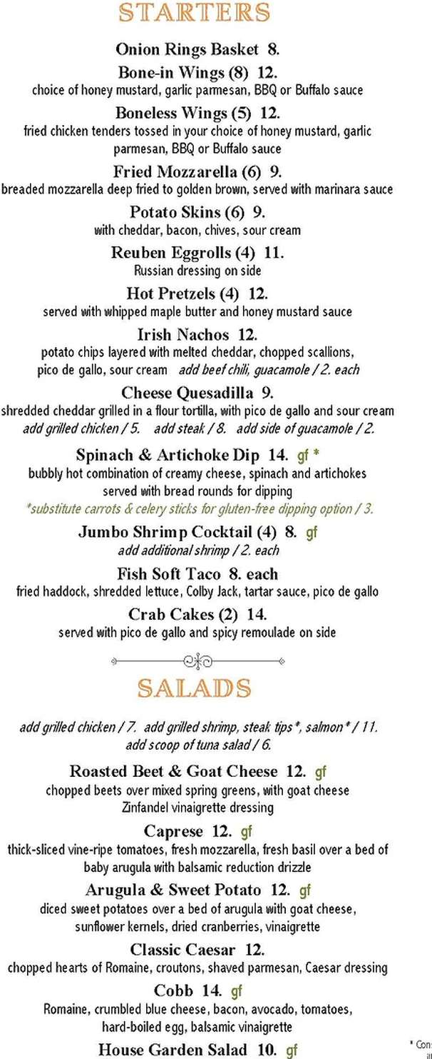 Waterfall Bar & Grille menu page 1