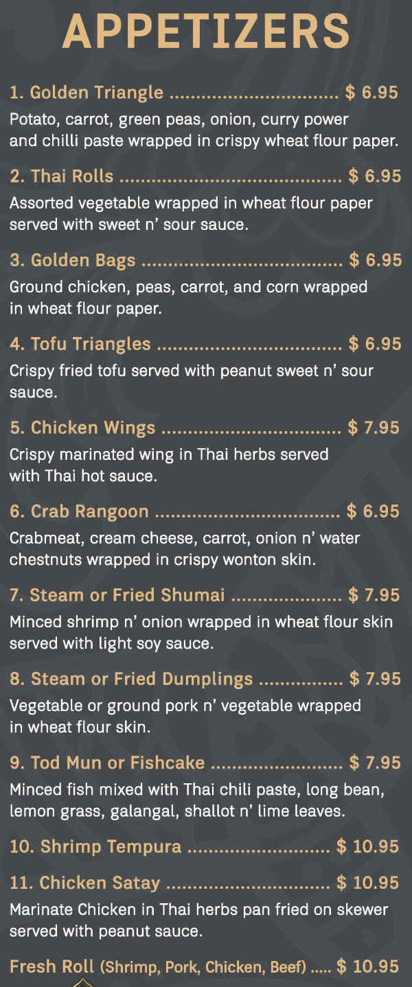 Royal Thai Cuisine menu page 1