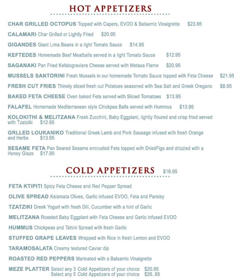 Aegean Breeze menu page 1