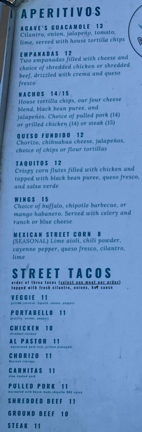 Agaves Mexican Grill menu page 1