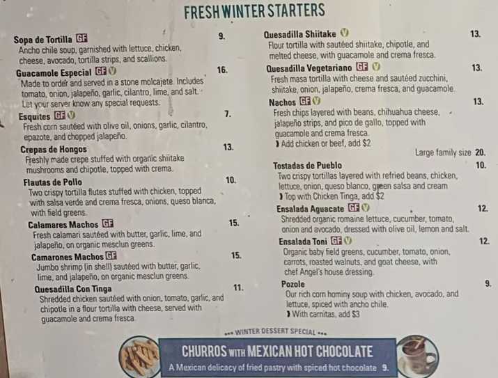 Xicohtencatl Mexican menu page 1