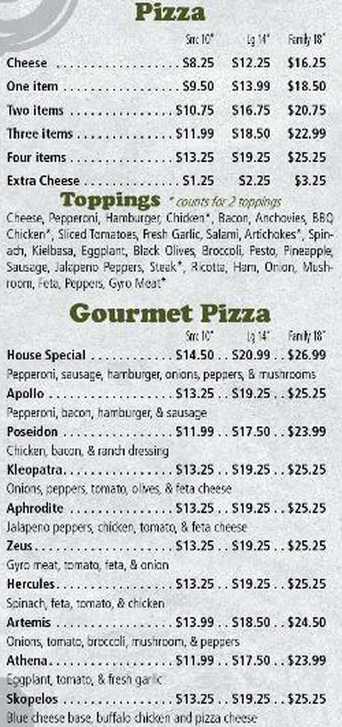 Georgio's Pizza menu page 1