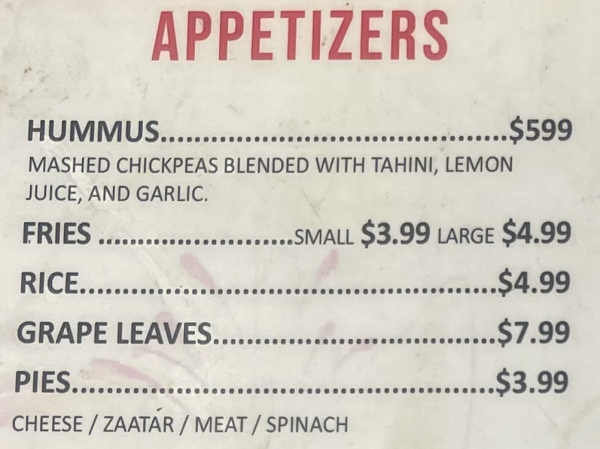 Habeeby Falafel & Shawarma menu page 1