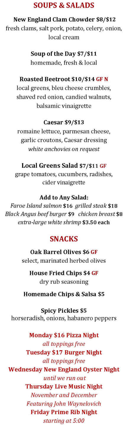 Champney's menu page 1