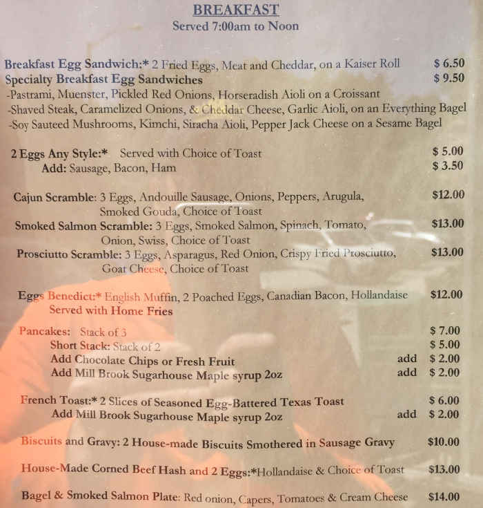 Tiffany's Cafe menu page 1