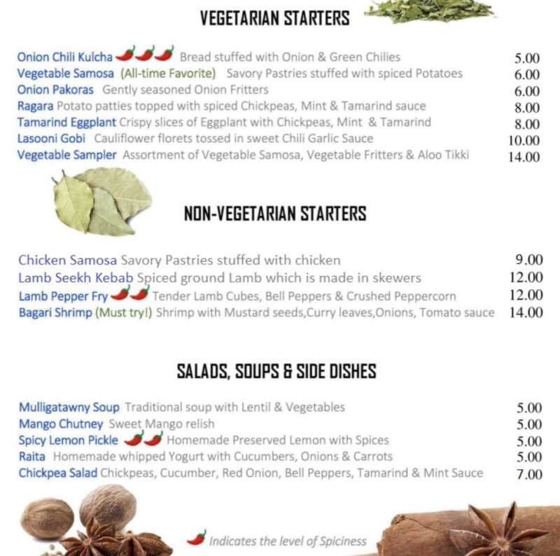 Mint Indian menu page 1