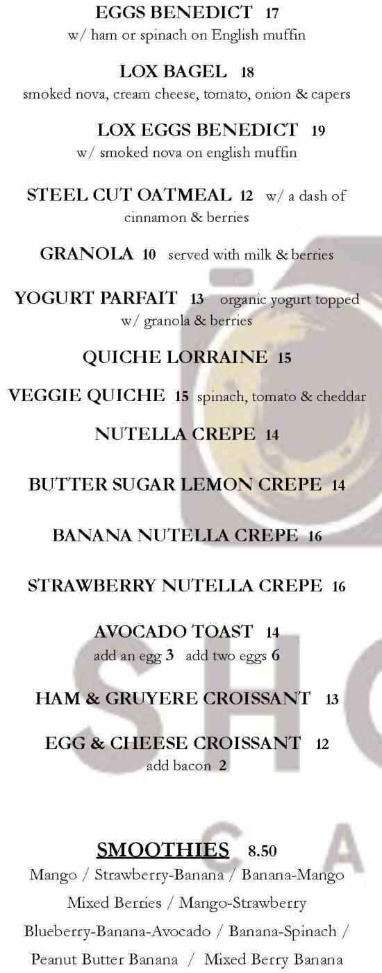 Shots Cafe menu page 1