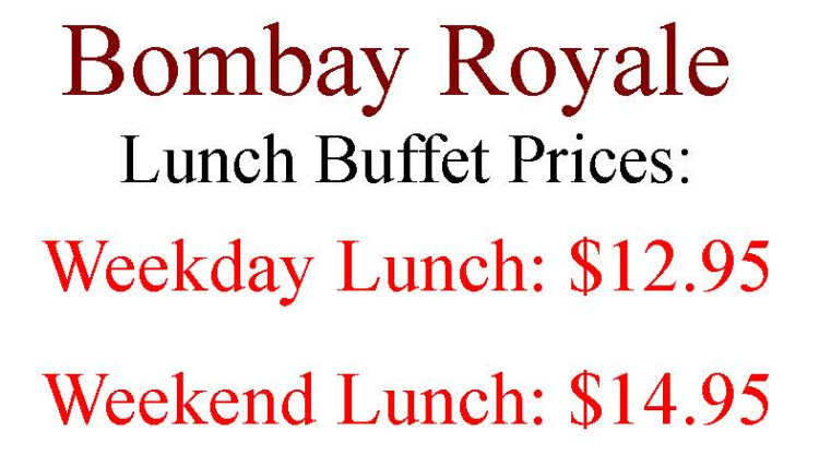 Bombay Royale menu page 1