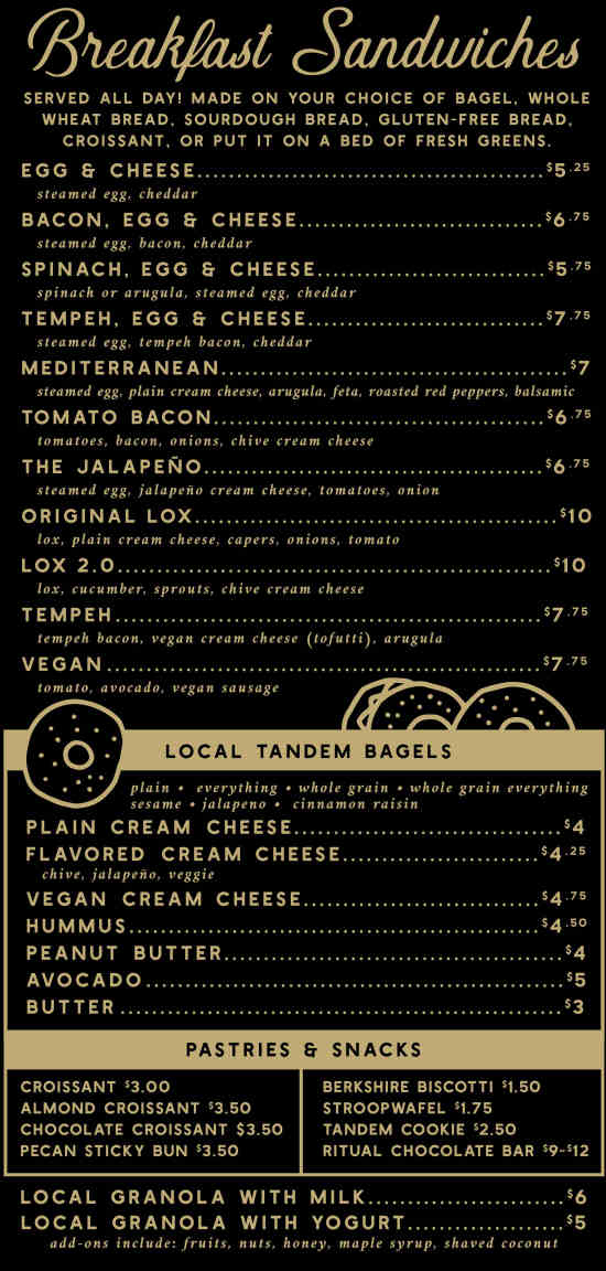 Familiars Coffee & Tea menu page 1
