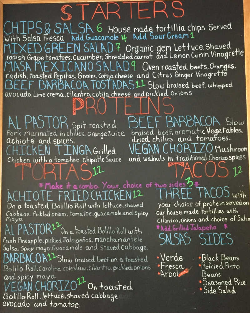 Masa Mexicano menu page 1