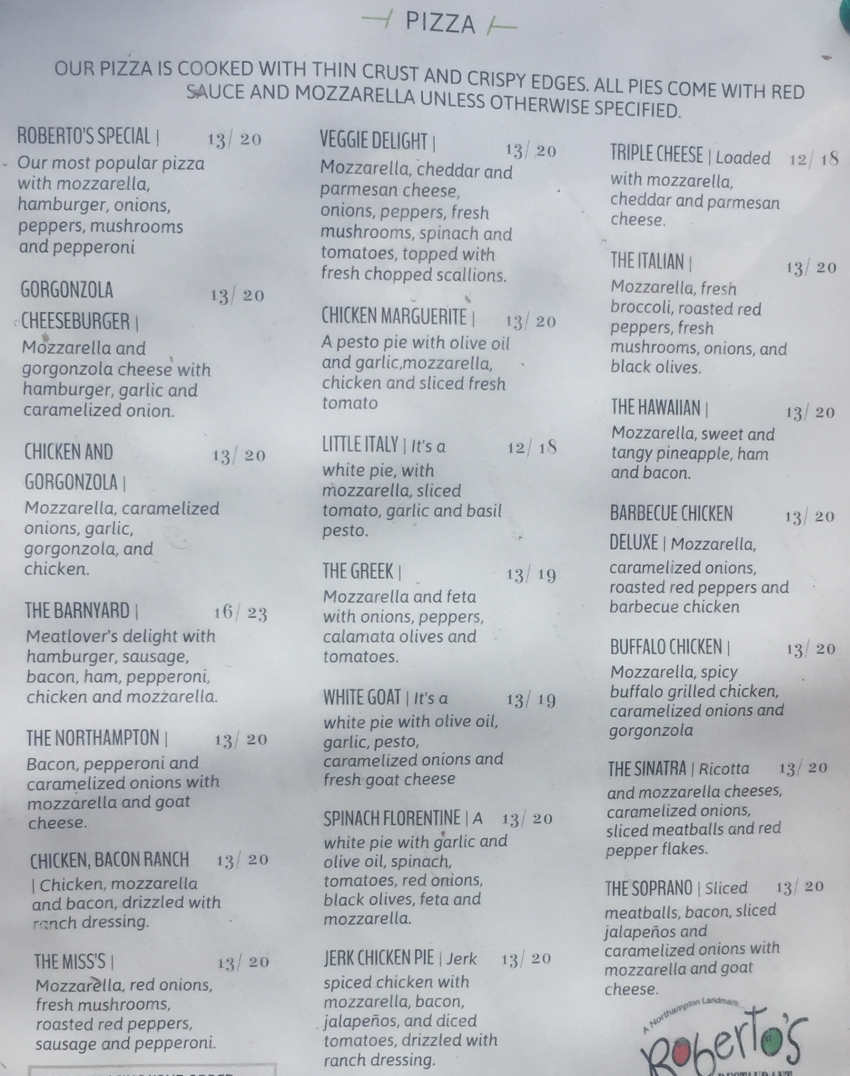 Roberto's menu page 1