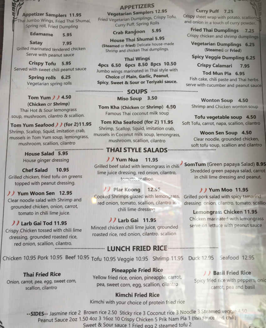 Thai Thai menu page 1