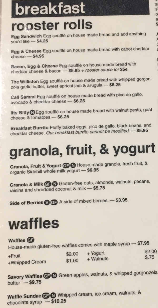 The Roost menu page 1