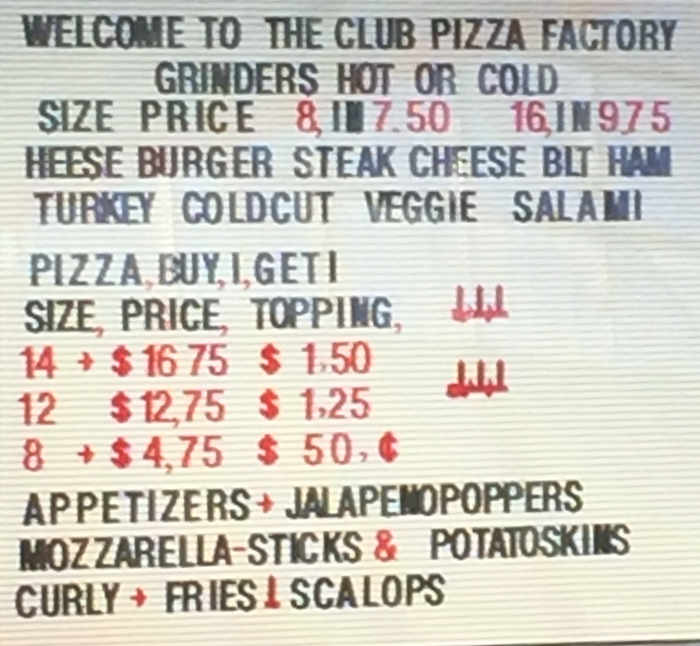 Pizza Factory menu page 1