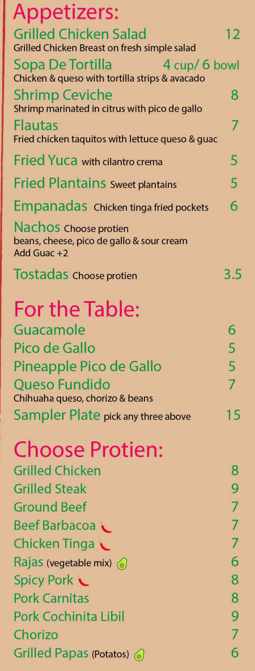 Mi Tierra menu page 1