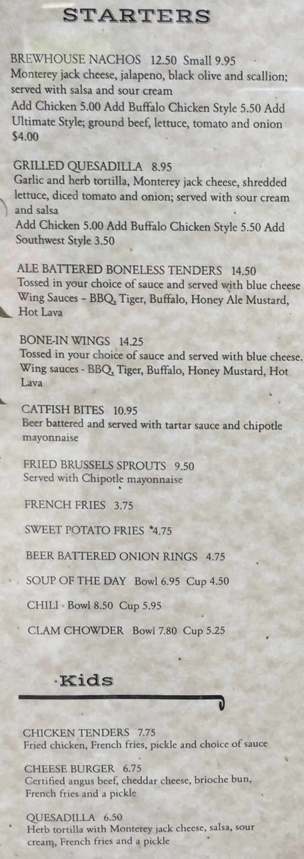 Northampton Brewery menu page 1