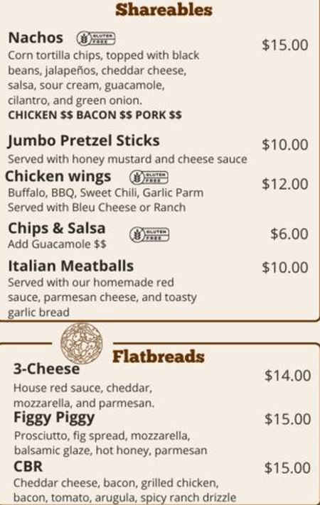 Progression Brewing Co menu page 1