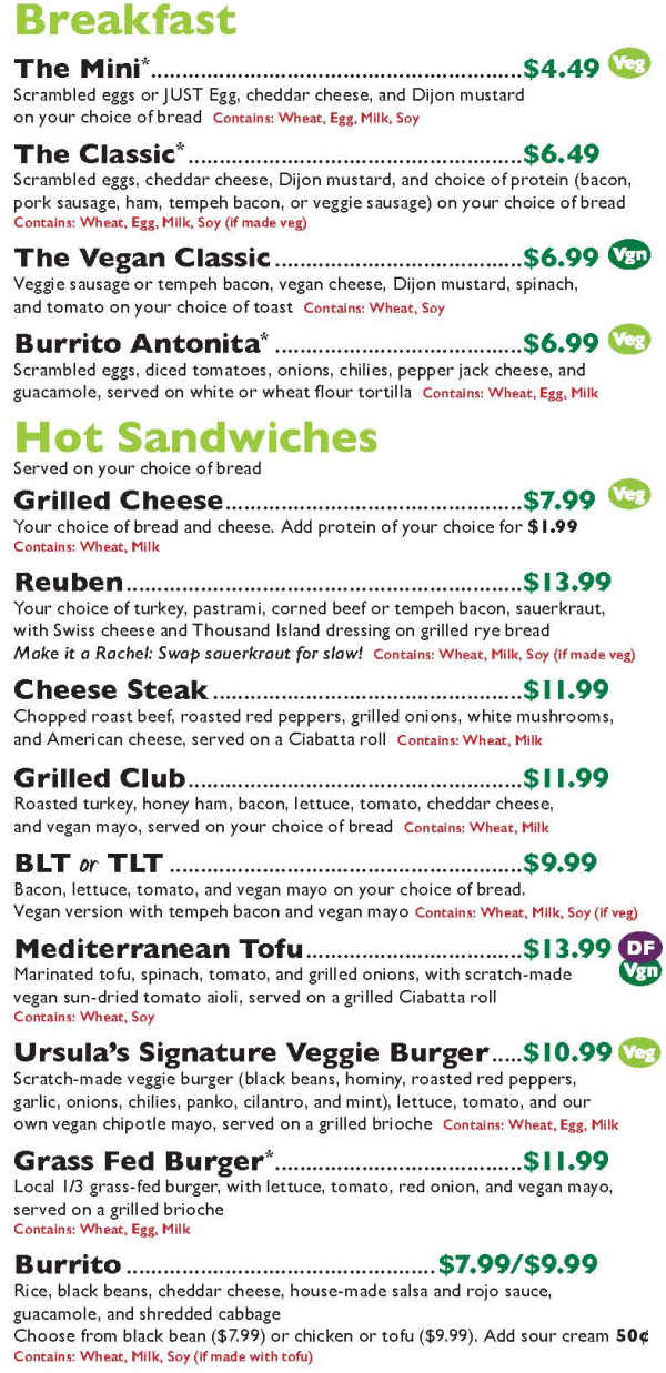 River Valley Co-op menu page 1