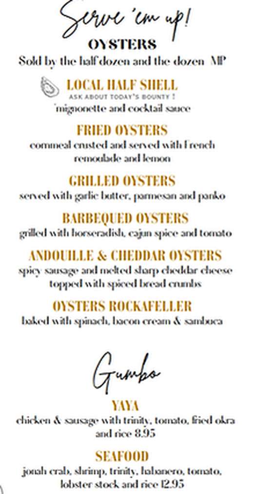 Gombo Oyster Bar menu page 1