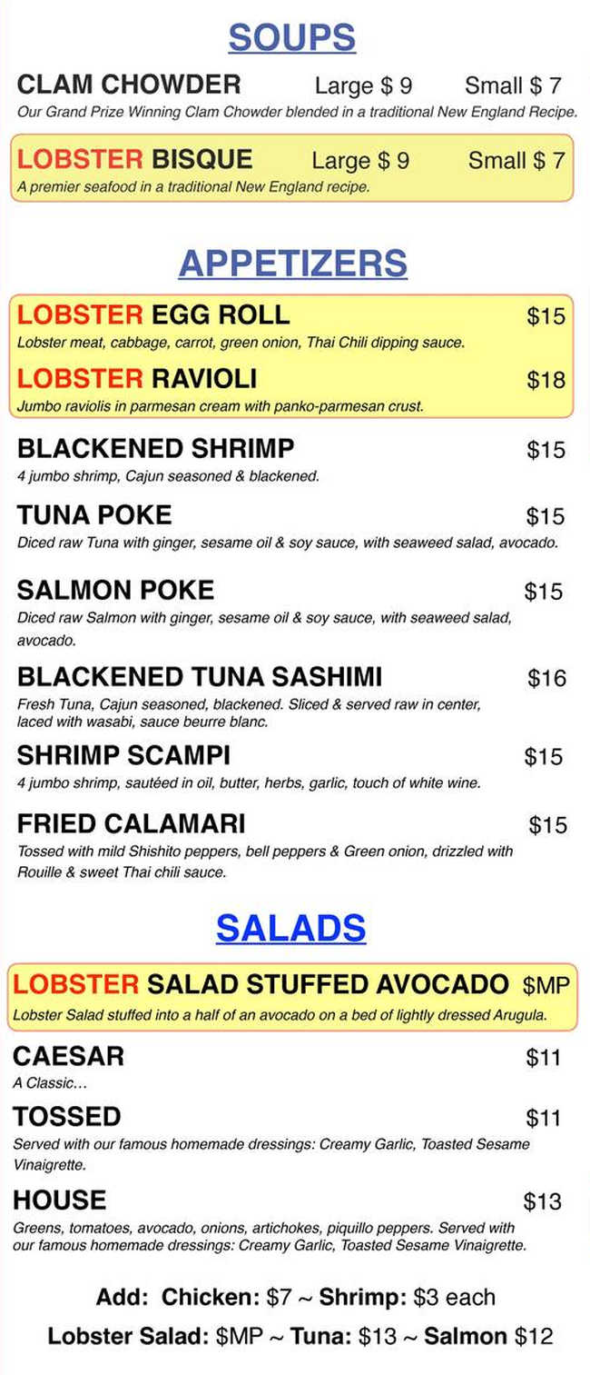 Lobster Pot Express menu page 1
