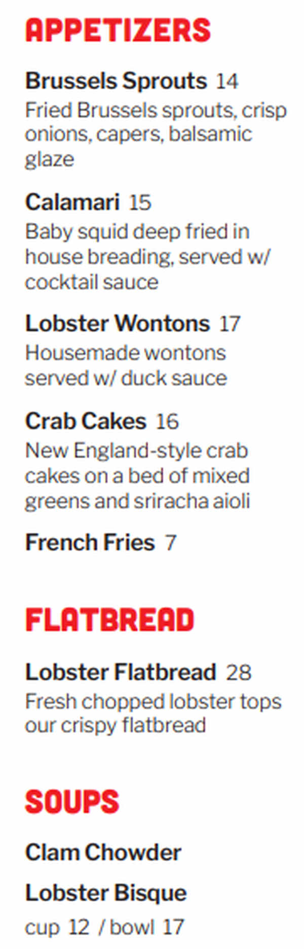 The Landing Bistro menu page 1