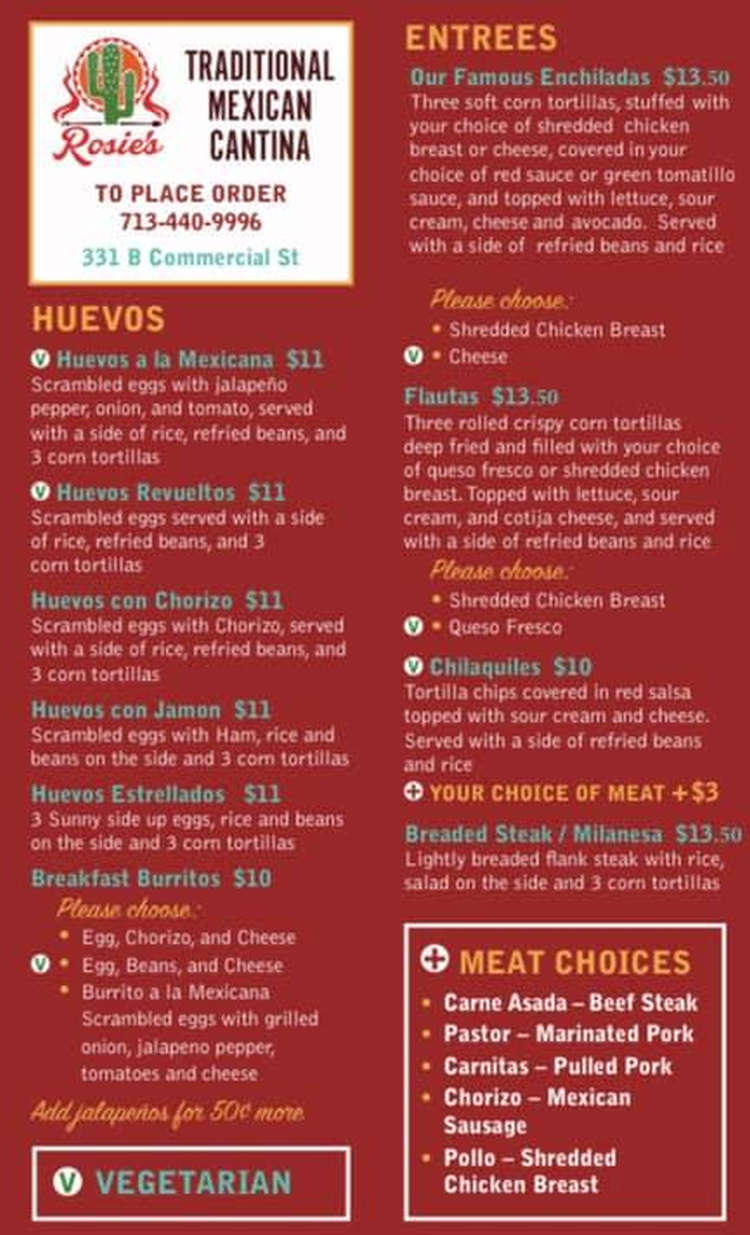 Rosie's Cantina menu page 1