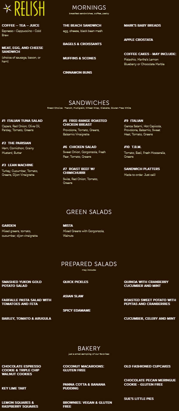 Relish menu page 1