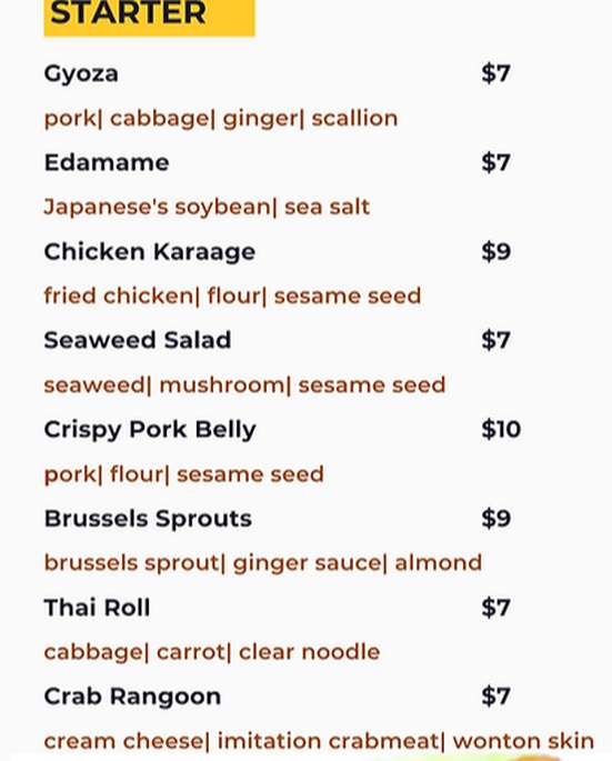 Asian Noodle Bowl menu page 1