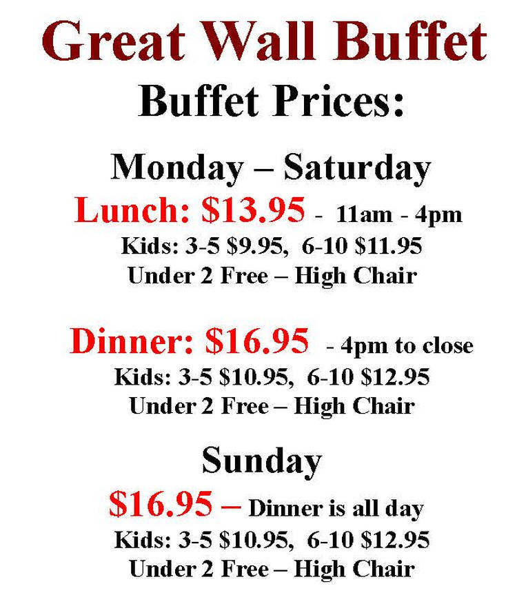 Great Wall Buffet menu page 1