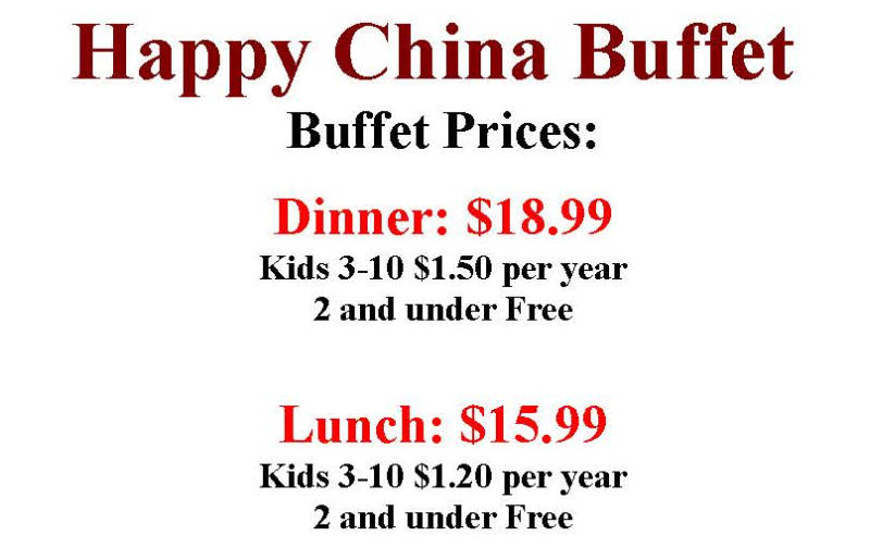 Happy China Buffet menu page 1