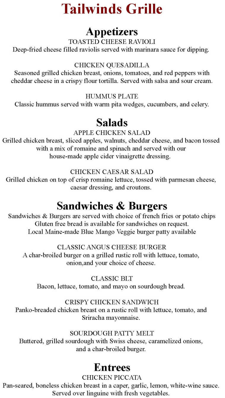 Tailwinds Grille menu page 1