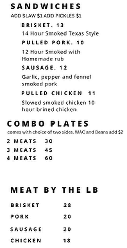 Smokey's BBQ menu page 1
