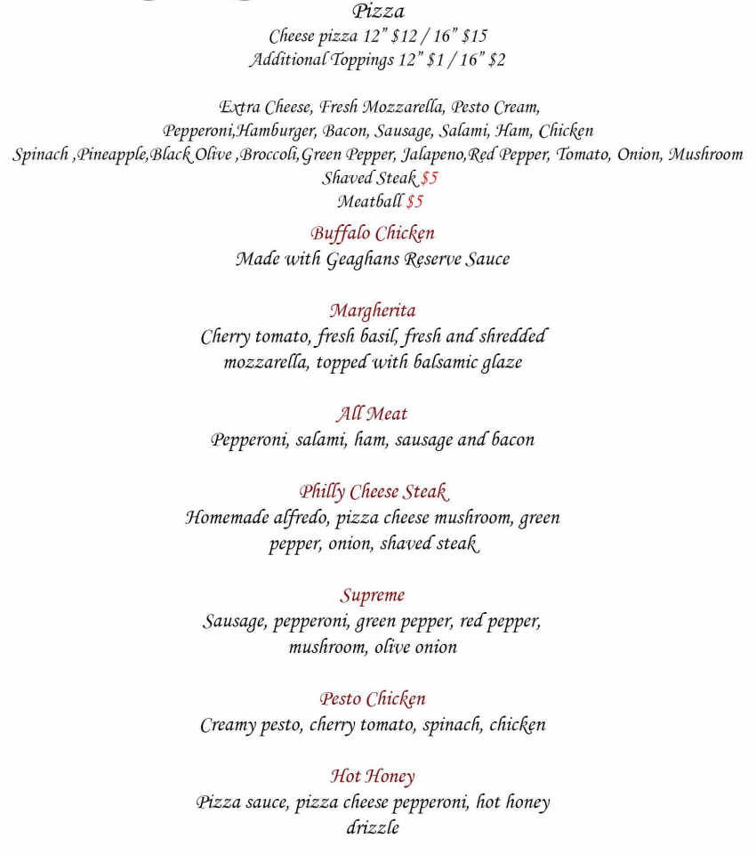 Lavano's menu page 1