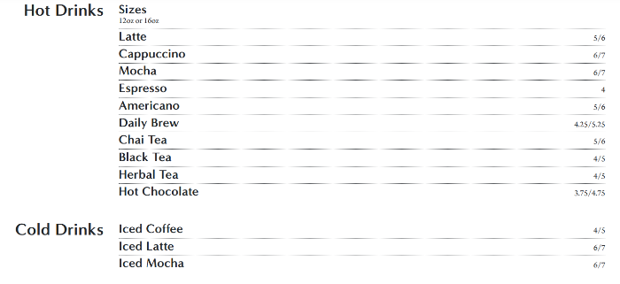 Major Minor Coffee Bar menu page 1