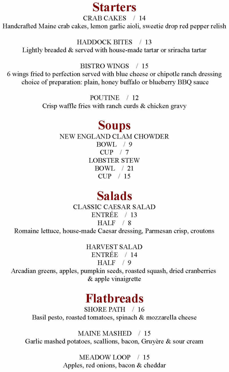 The Bistro menu page 1