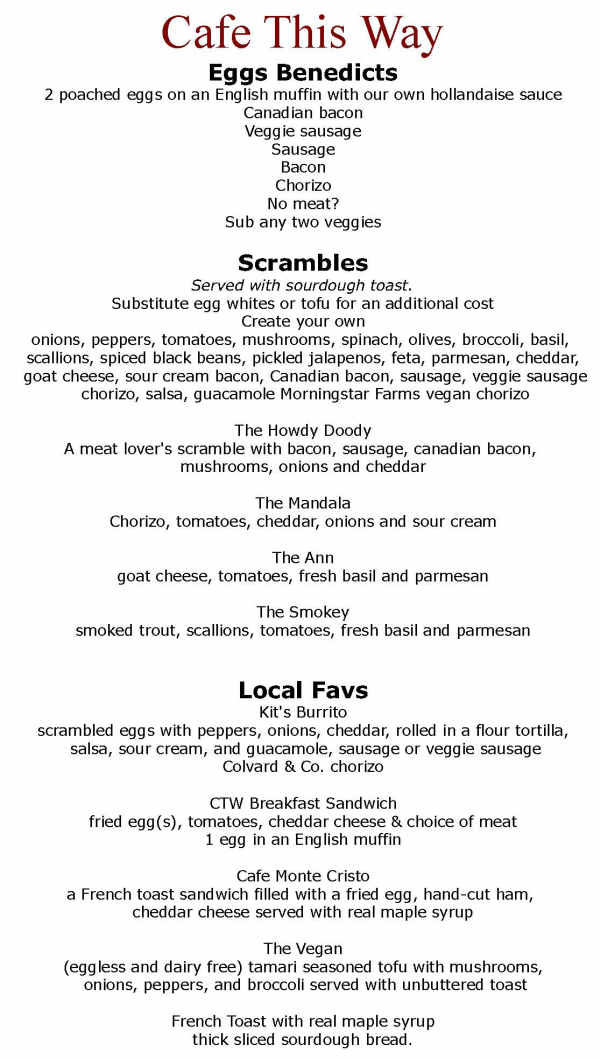 Cafe This Way menu page 1