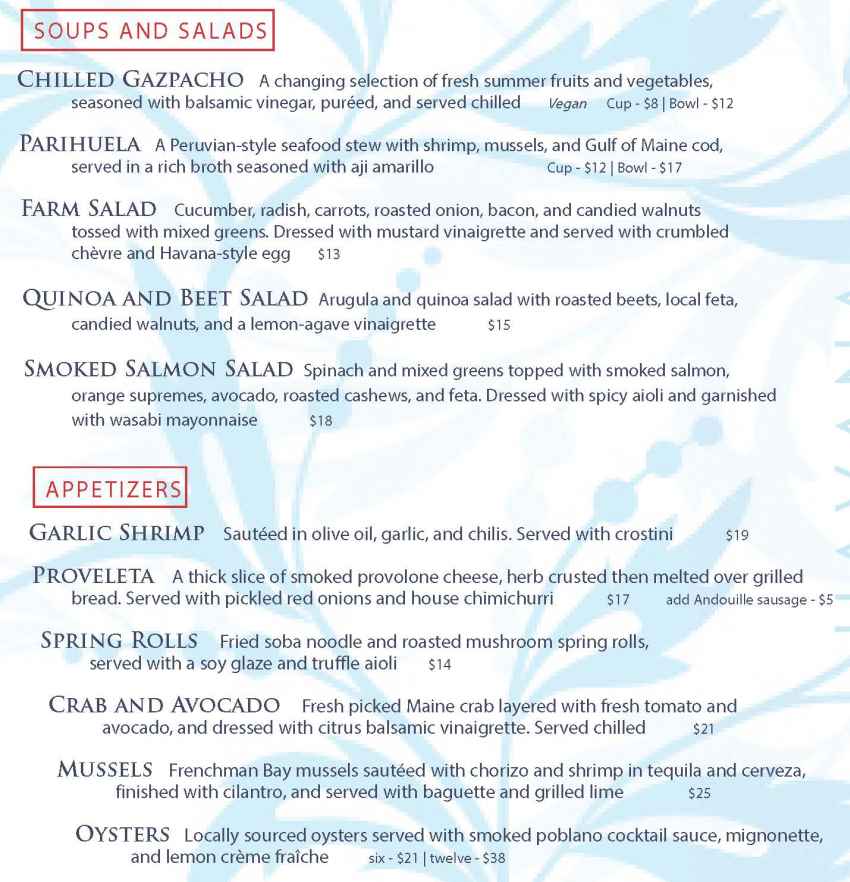 Havana menu page 1