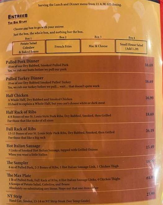 Mainely Meat BBQ - Dreamwood menu page 1