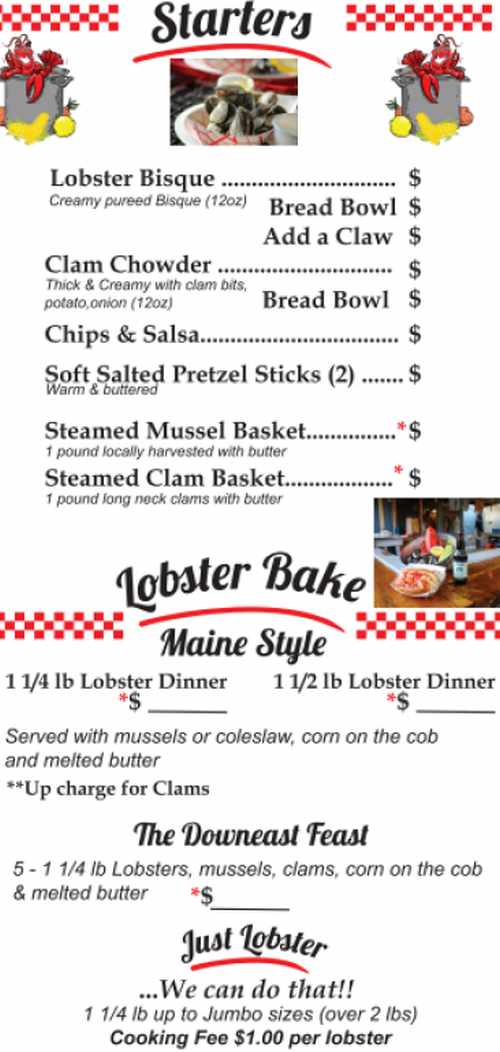 The Travelin Lobster menu page 1