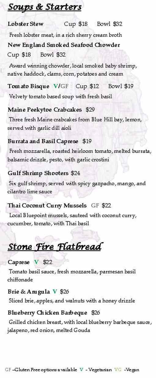 Asticou Hotel Dahlia's menu page 1