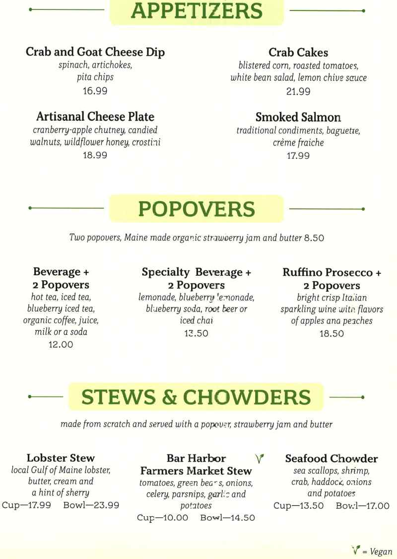 Jordan Pond House menu page 1