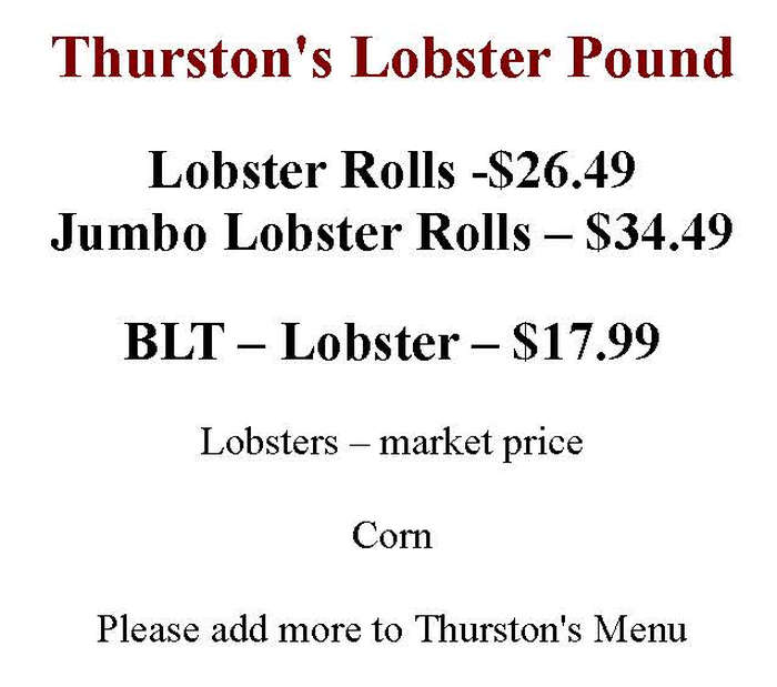 Thurston's Lobster Pound menu page 1