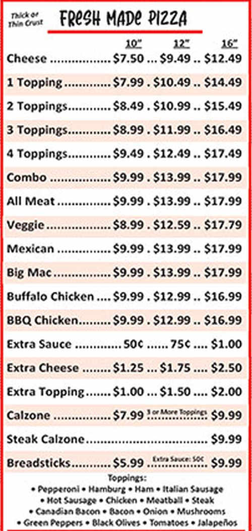 Belfast Variety menu page 1