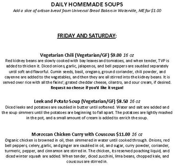 Daily Soup menu page 1