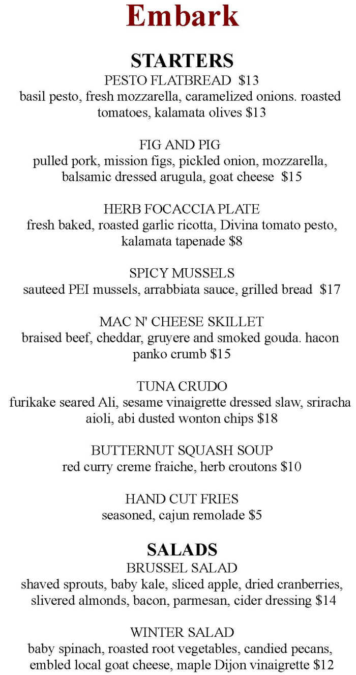 Embark menu page 1