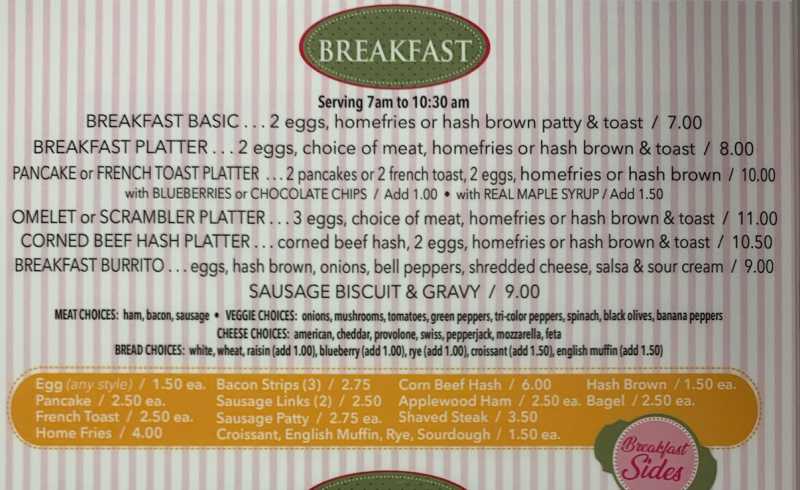 Josie's Country Cafe menu page 1