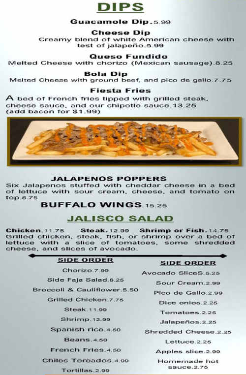 Casa Jalisco menu page 1