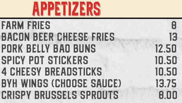 Brickyard Hollow menu page 1