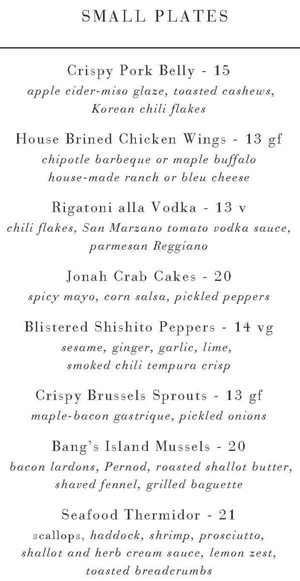 Porter Kitchen & Bar menu page 1